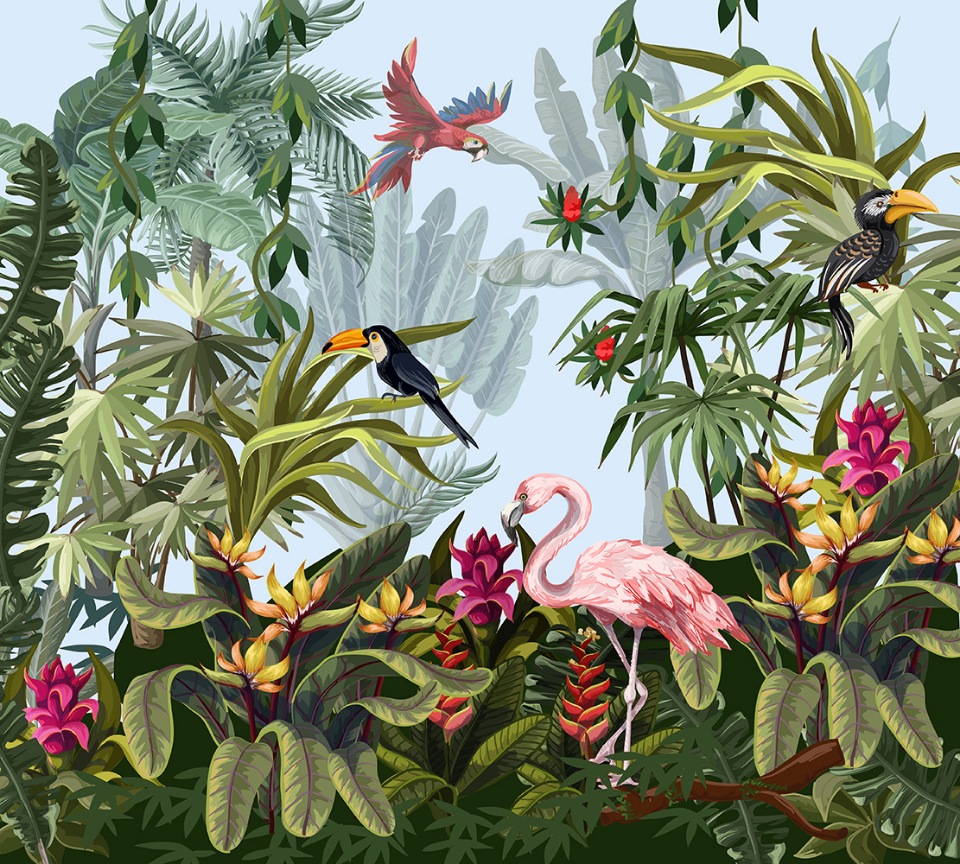 фото Фотообои divino decor "птицы в тропиках 300х270 eps" divino décor