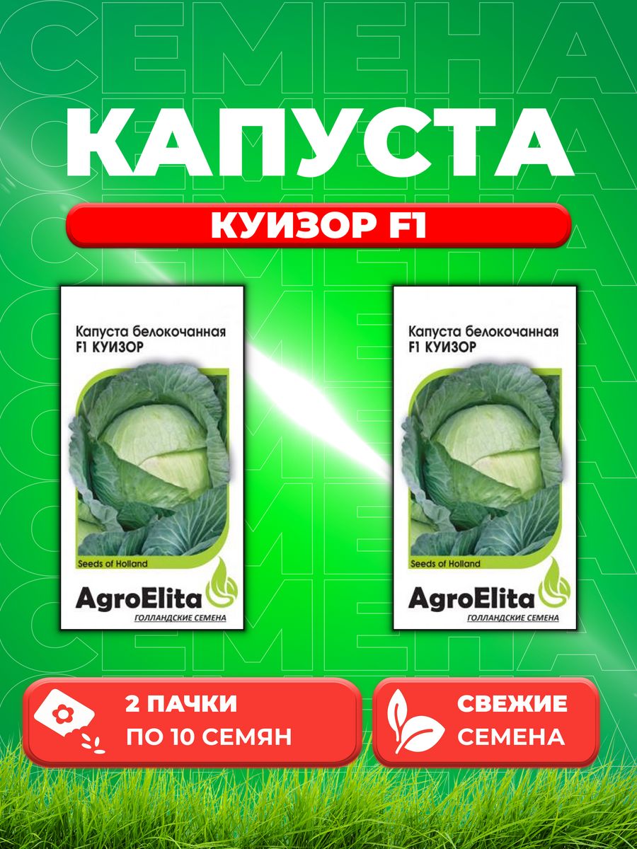 

Семена Капуста белокочанная Куизор F1, 10шт, AgroElita 2уп