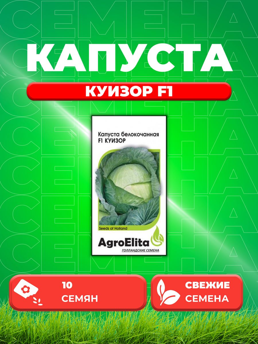 

Семена Капуста белокочанная Куизор F1, 10шт, AgroElita