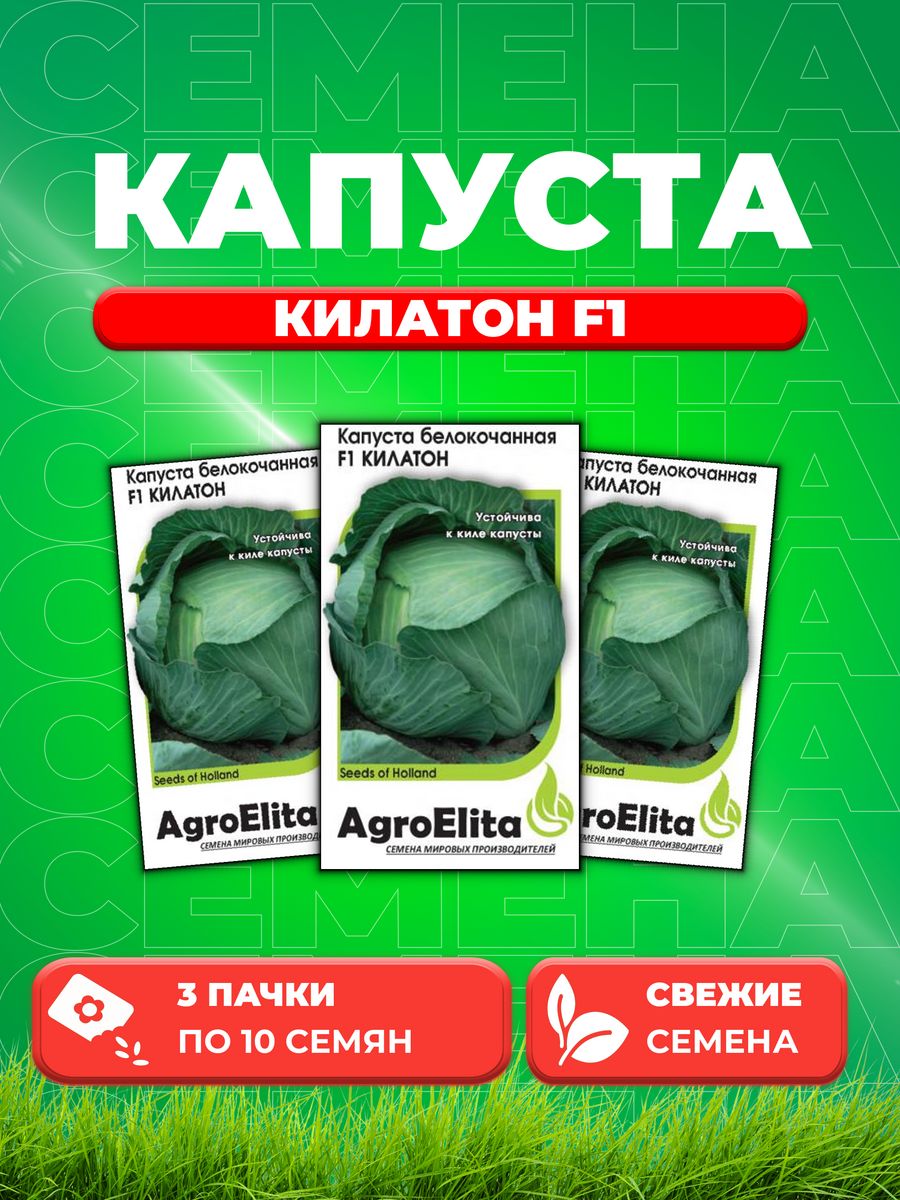 

Семена капуста белокочанная Килатон F1 AgroElita 1912236778-3 3 уп.