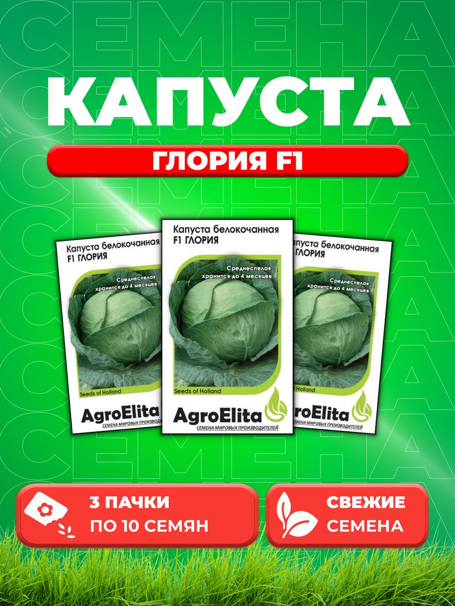 

Семена капуста белокочанная Глория F1 AgroElita 1912236776-3 3 уп.