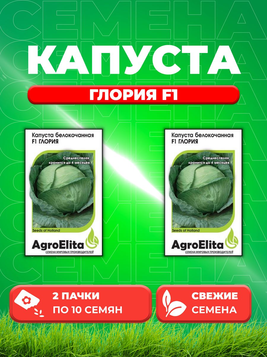 

Семена капуста белокочанная Глория F1 AgroElita 1912236776-2 2 уп.