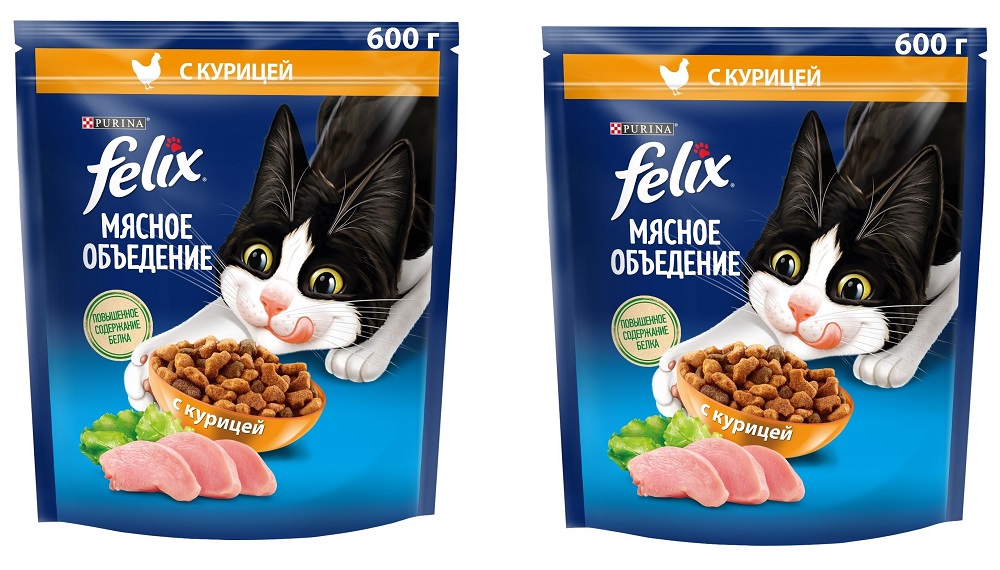 фото Сухой корм для кошек felix мясное объедение, курица, 2х600гр