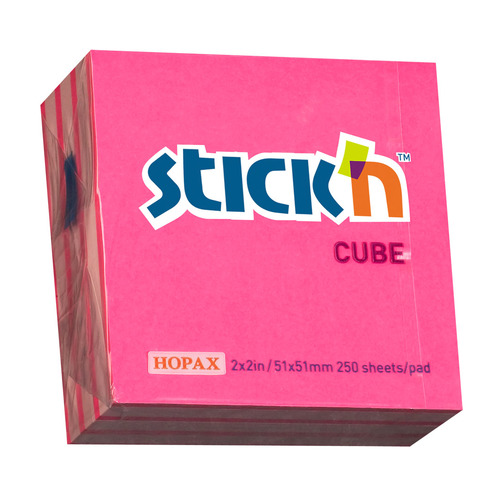 фото Упаковка блоков самоклеящихся stick`n 21338, 51x51, 250 л, 2 цв, неон+пастель, розовый
