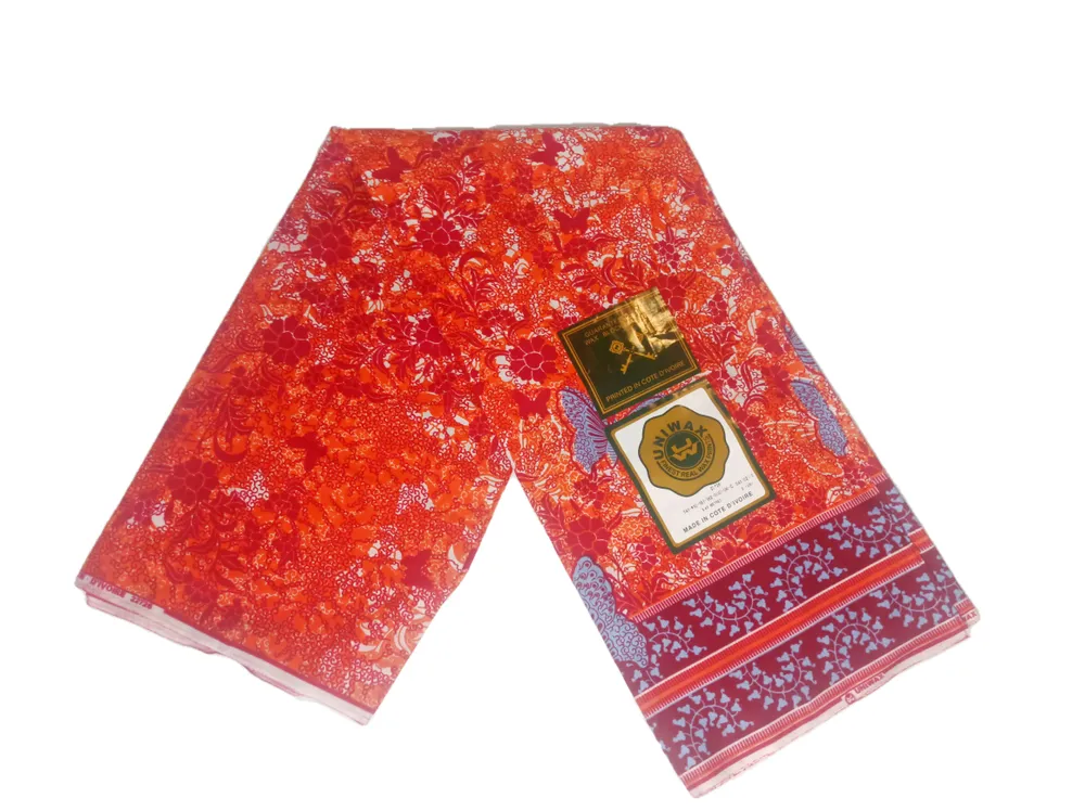 

Африканский хлопок Uniwax. Ткань с восковым принтом из Кот-д’Ивуар Red Butterfly, Разноцветный