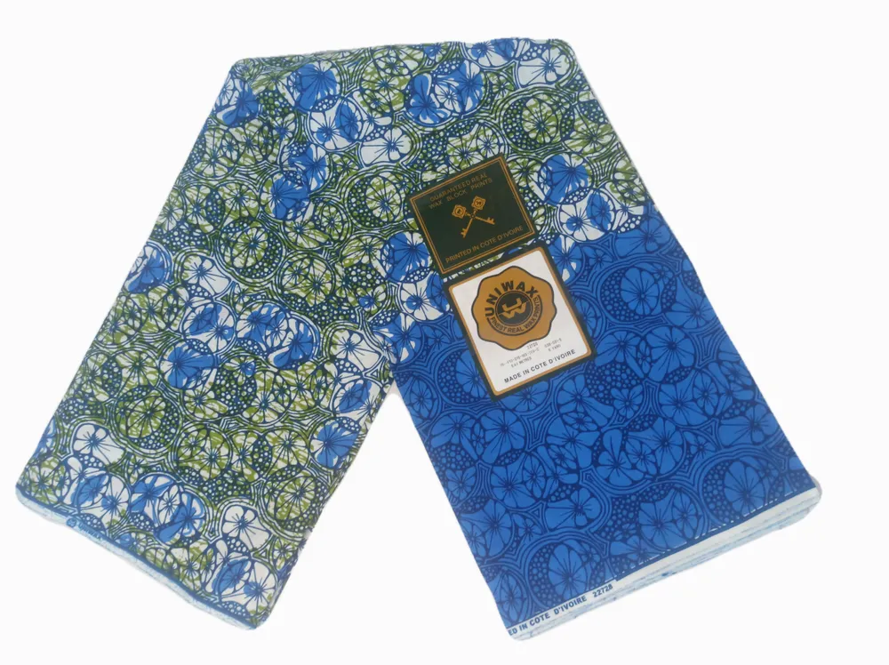 

Африканский хлопок Uniwax. Ткань с восковым принтом из Кот-д’Ивуар Blue Violets, Разноцветный