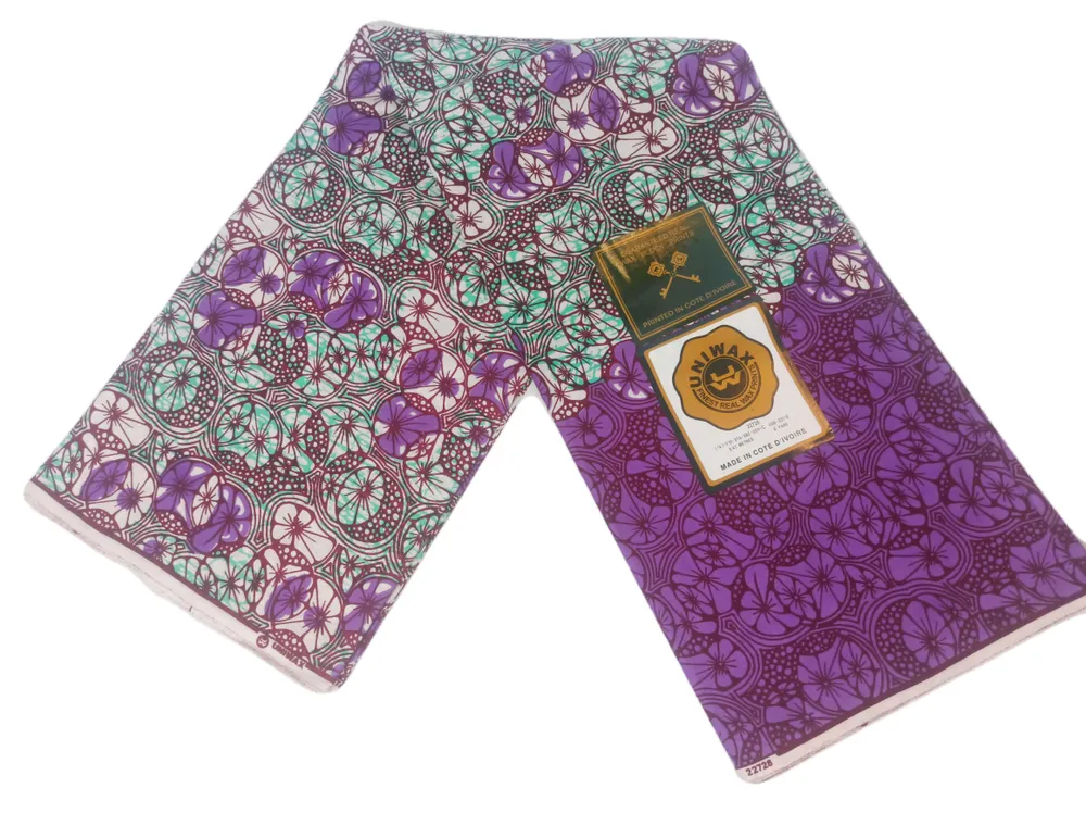 

Африканский хлопок Uniwax. Ткань с восковым принтом из Кот-д’Ивуар lilac-green Violets, Разноцветный