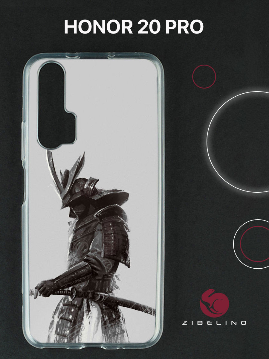 

Чехол для Honor 20 pro прозрачный с рисунком, с принтом самурай на белом фоне, ZUTC-HON-20PRO