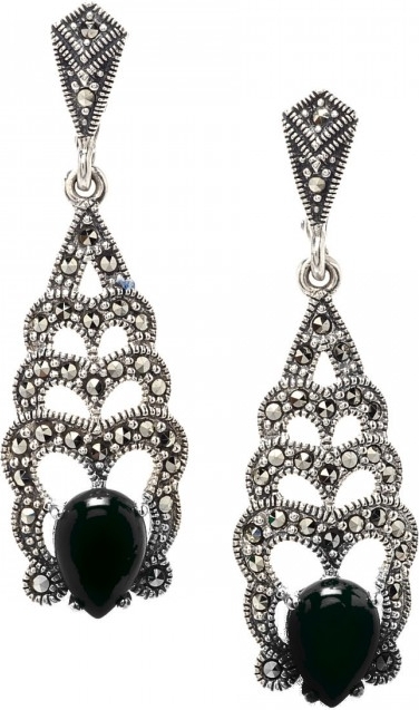 

Серьги женские из серебра ЮК Марказит HE096, марказит/оникс, HE096