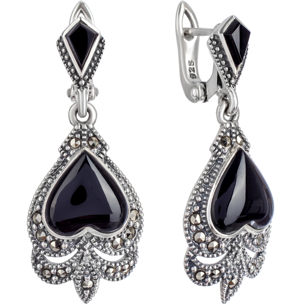 

Серьги женские из серебра ЮК Марказит HE473, марказит/оникс, HE473
