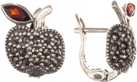 

Серьги женские из серебра ЮК Марказит HE004, гранат/марказит, HE004