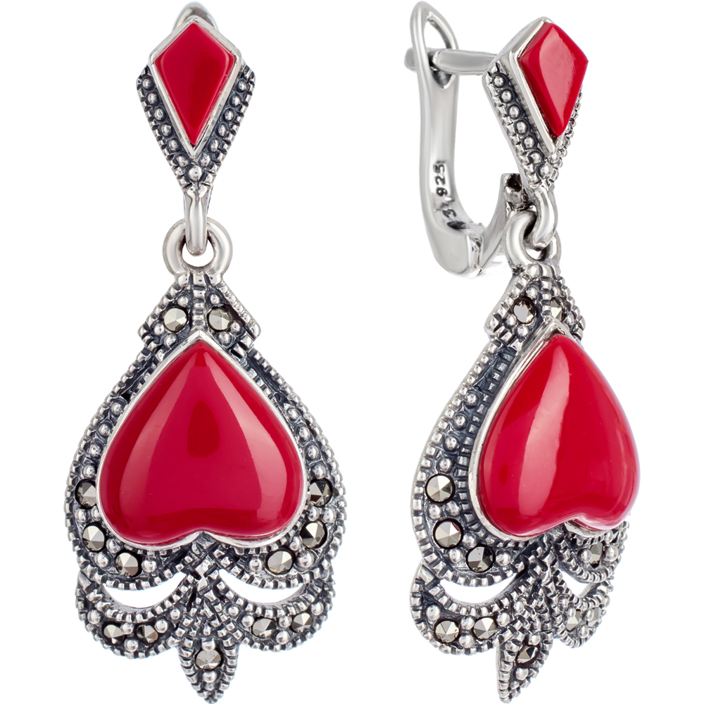 

Серьги женские из серебра ЮК Марказит HE473, марказит/коралл, HE473
