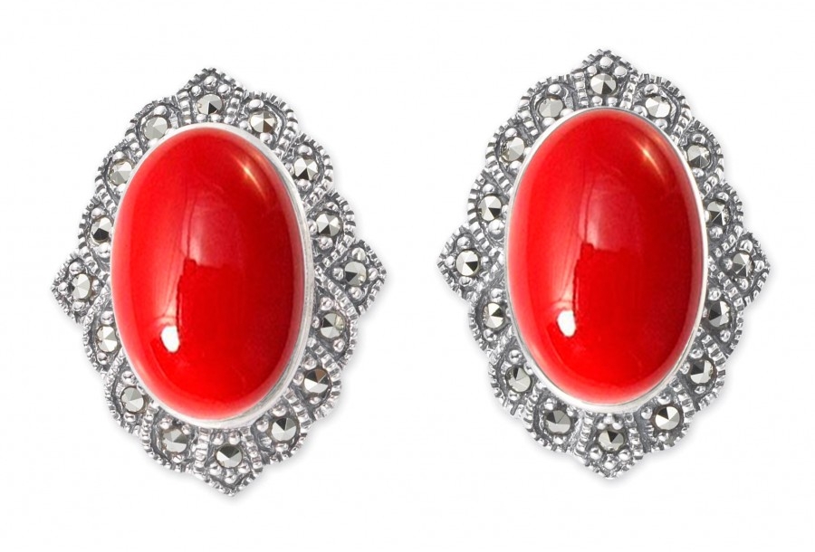 

Серьги женские из серебра ЮК Марказит HE466, марказит/коралл, HE466