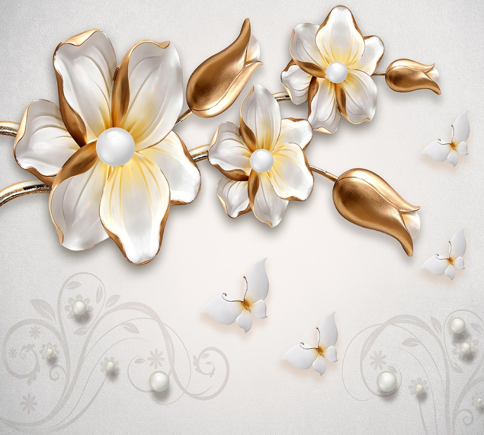 фото Фотообои divino decor "белые бабочки с цветами 300х270" divino décor