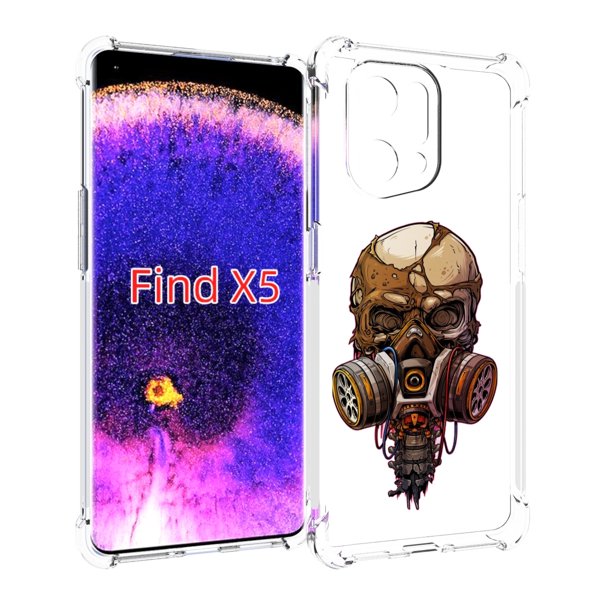 

Чехол MyPads Подробный красочный человеческий череп с противогазом для Oppo Find X5, Прозрачный, Tocco