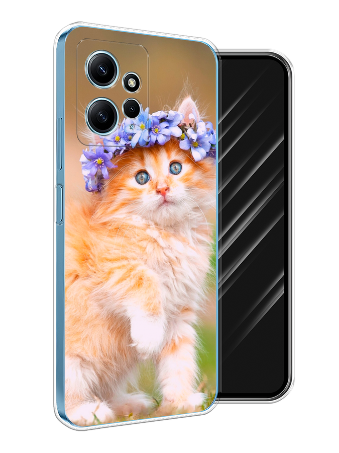 

Чехол Awog на Xiaomi Redmi Note 12 4G "Рыжий кот в венке", Коричневый;синий, 318350-1