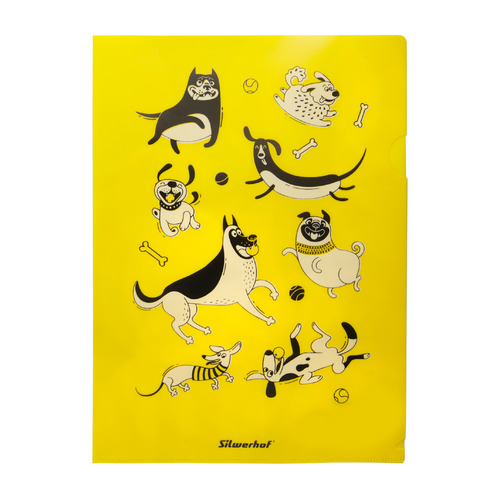 Упаковка папок-уголков Silwerhof Dogs 255172,  A4,  гладкий,  пластик,  желтый