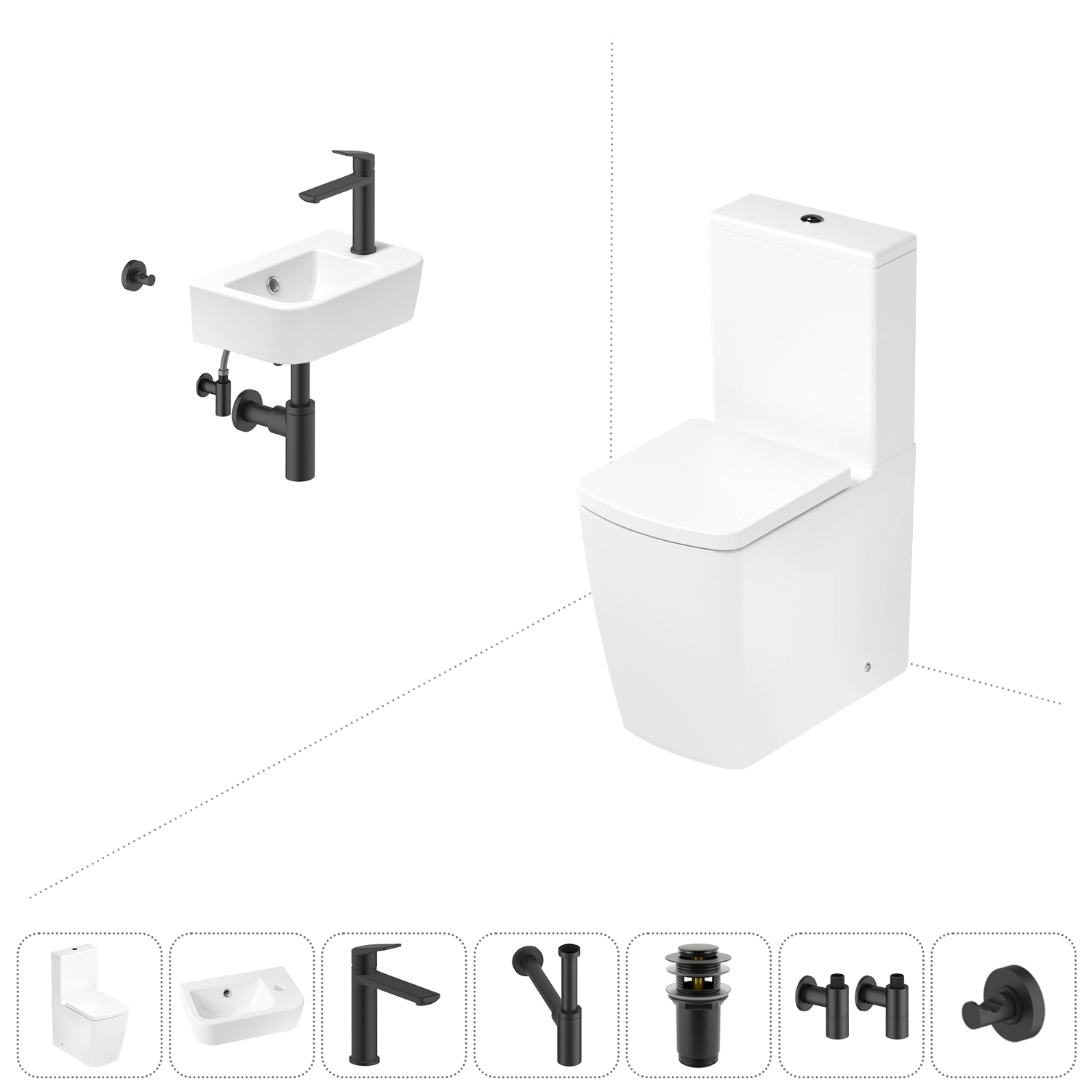 

Безободковый напольный унитаз Lavinia Boho Aveo Rimless 202008786 в наборе 7 в 1, Набор для туалета_Aveo_3306212R_правосторонняя раковина_ 7 в 1