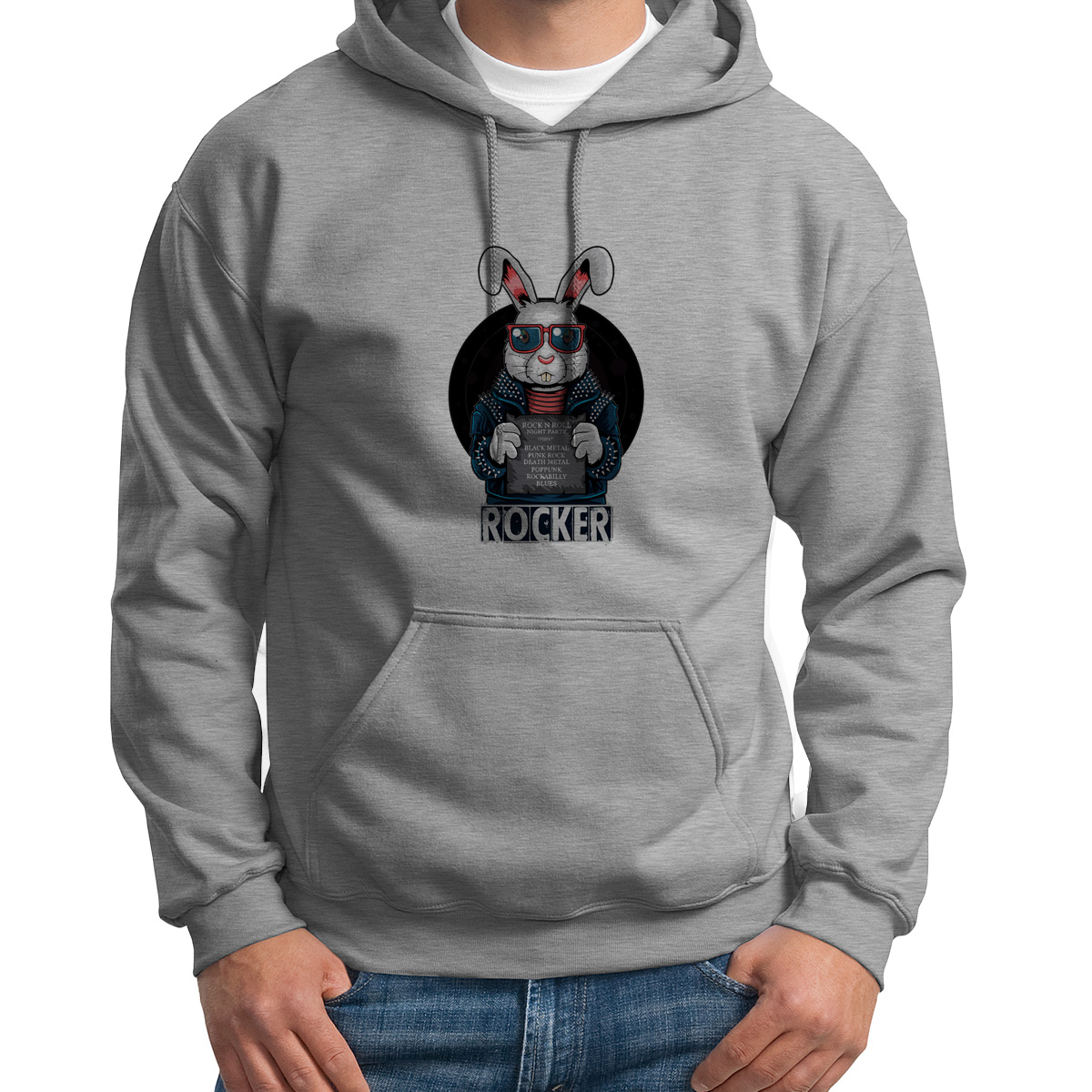 

Худи унисекс CoolPodarok Прикол.Животные.Рокер заяц серое 50 RU, S0501759