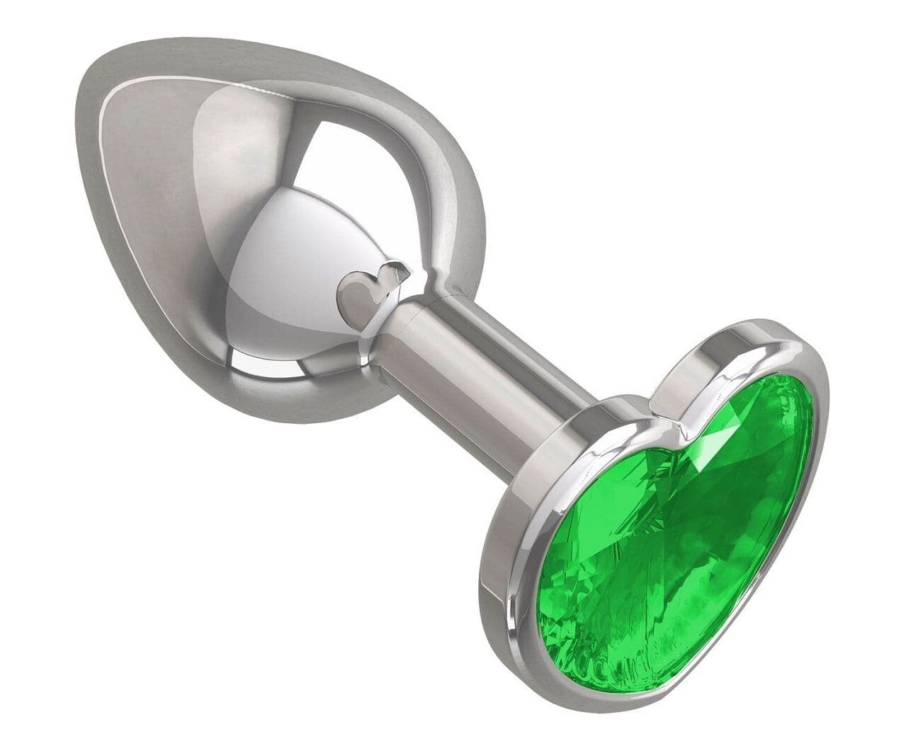 Анальная втулка Джага-Джага Silver малая с зеленым кристаллом сердце 514-03