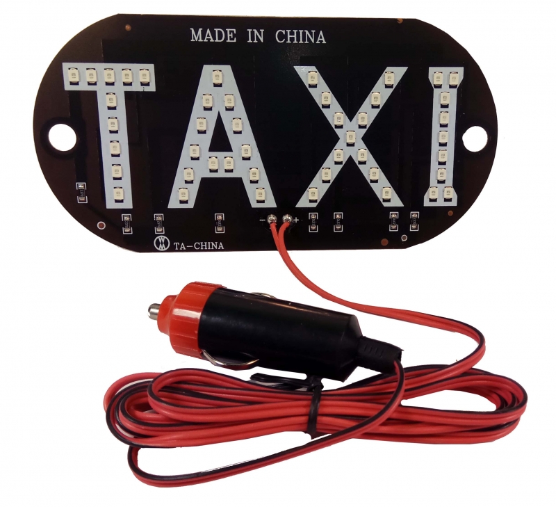 Табличка TAXI со штекером в прикуриватель светодиодная эконом белая АвоськаАвто DP-159