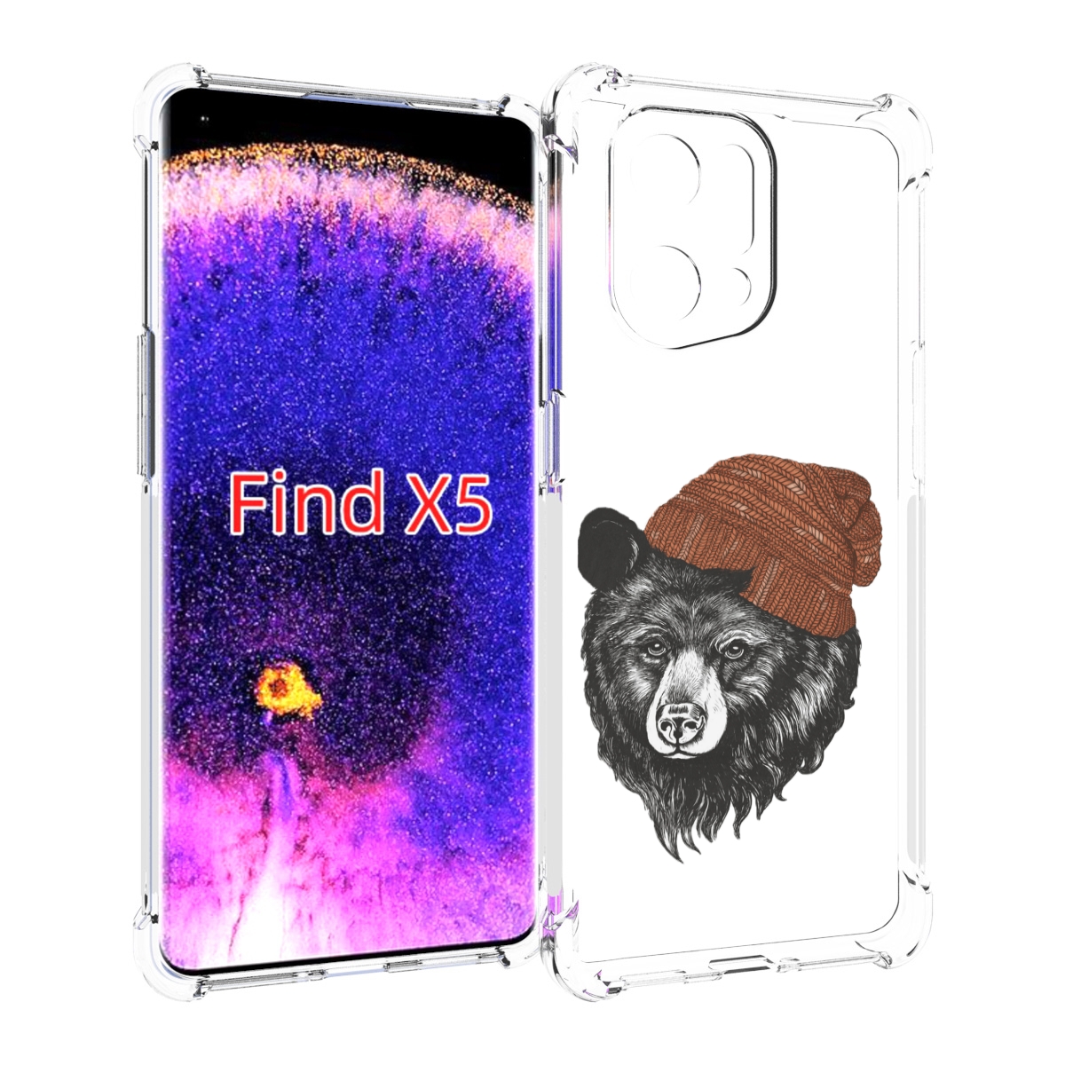 

Чехол MyPads Медведь в шапке 2 для Oppo Find X5, Прозрачный, Tocco