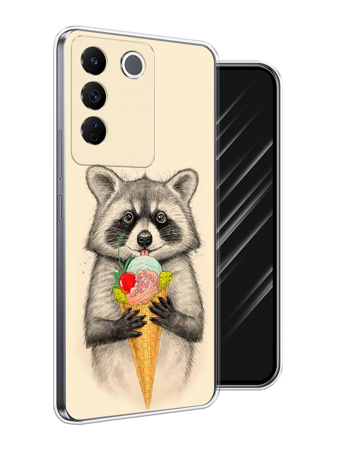 

Чехол Awog на Vivo V27e "Енот с мороженым", Бежевый;серый, 268350-1