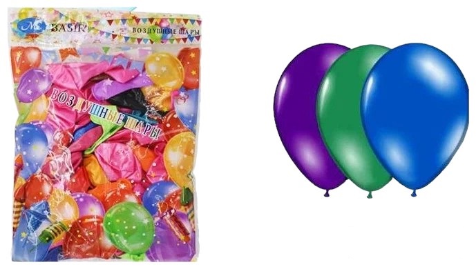 Воздушные шарики:цветные-металлик/ассорти/, в упак.100 шт., размер 10