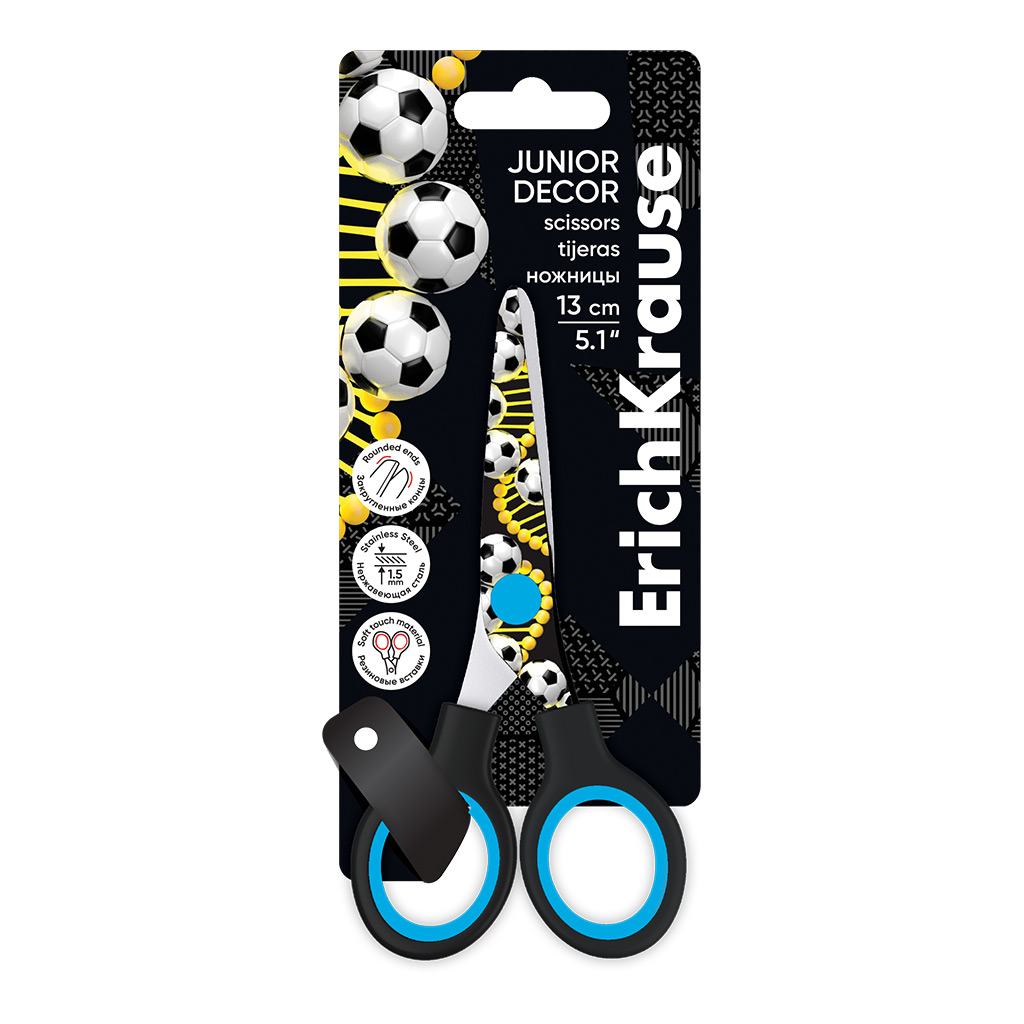 

Ножницы ErichKrause Junior Decor Sport DNA 60490, с принтом на лезвиях, 13 см, Разноцветный