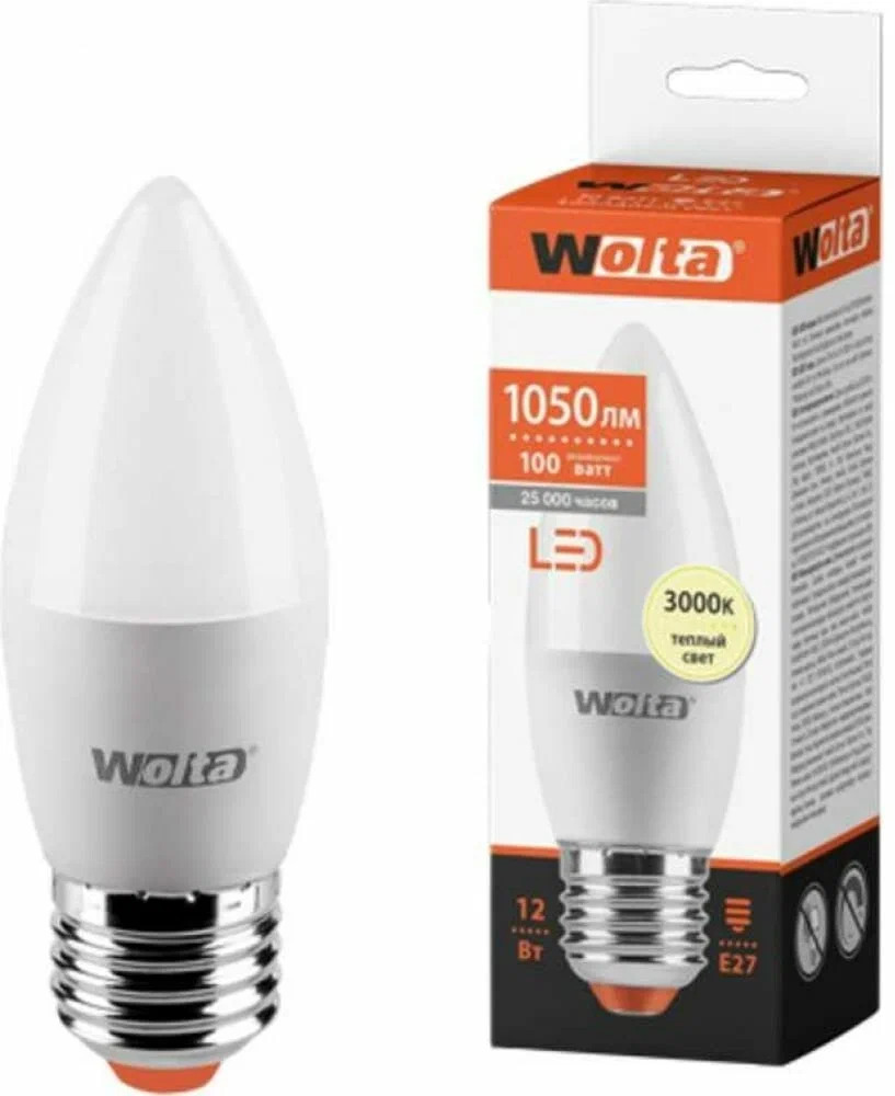 

Светодиодная лампа WOLTA 25YC10E14 "Свеча" C37 10Вт 825лм 3000К Е14 1/50