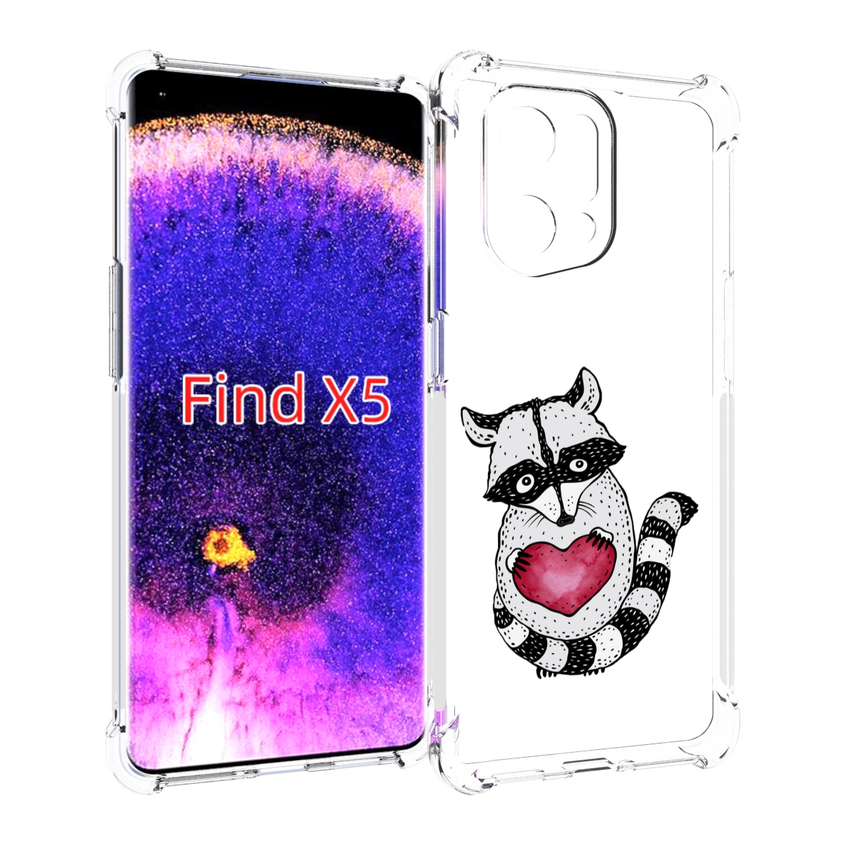 

Чехол MyPads Енот с сердечком для Oppo Find X5, Прозрачный, Tocco