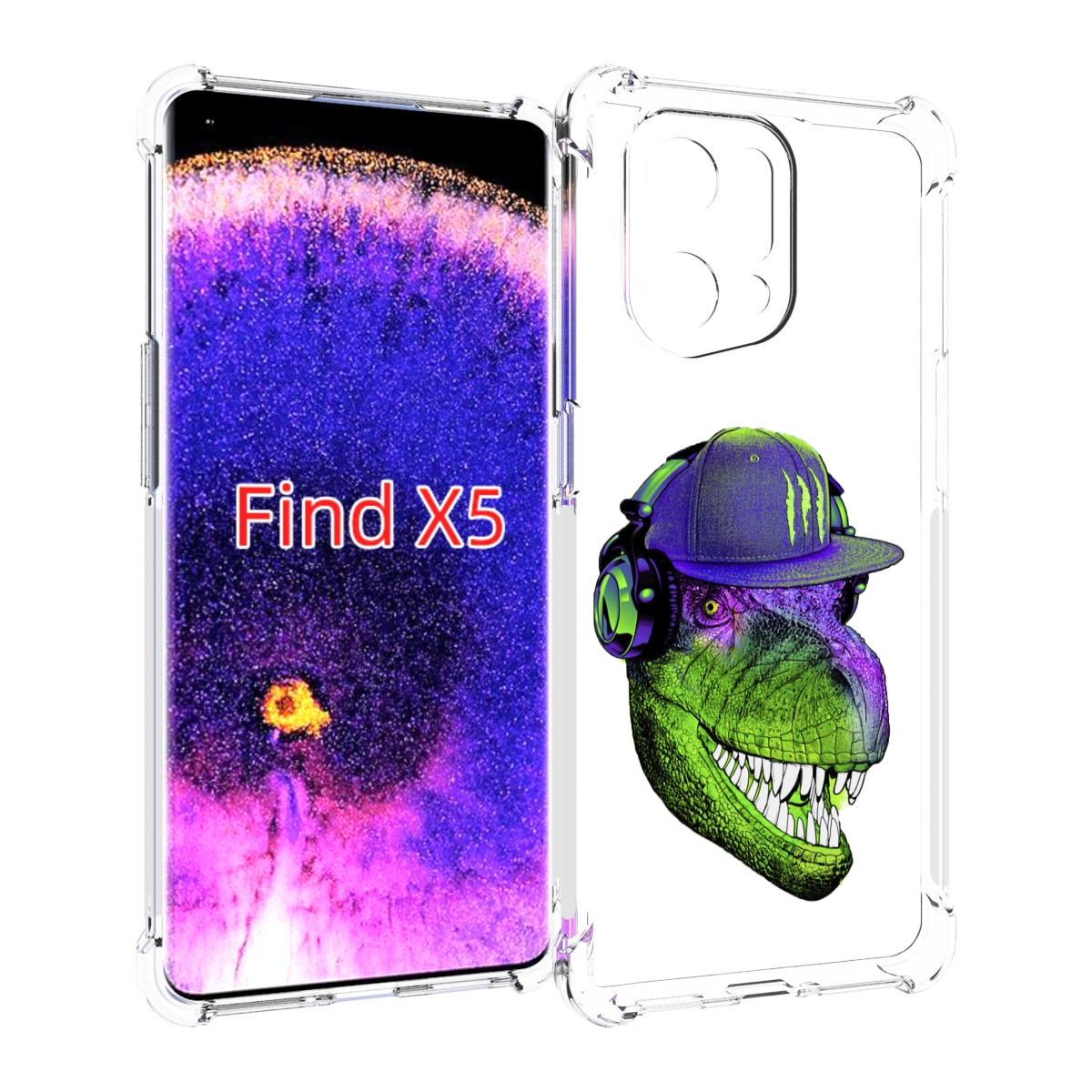 Чехол MyPads Динозавр в кепке для Oppo Find X5