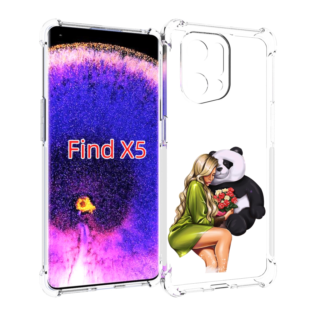 

Чехол MyPads Девушка-с-пандой-с-букетом женский для Oppo Find X5, Прозрачный, Tocco