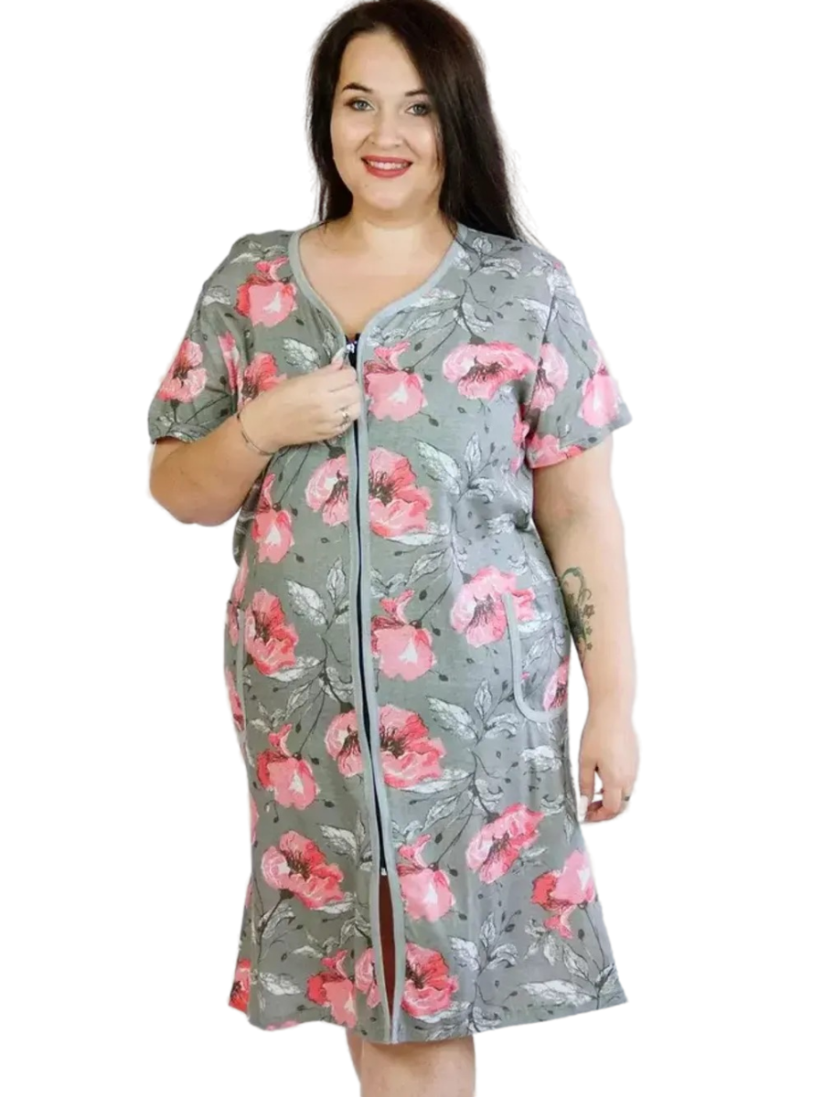 

Халат женский Ohana market Flowers1 серый 60 RU, Flowers1