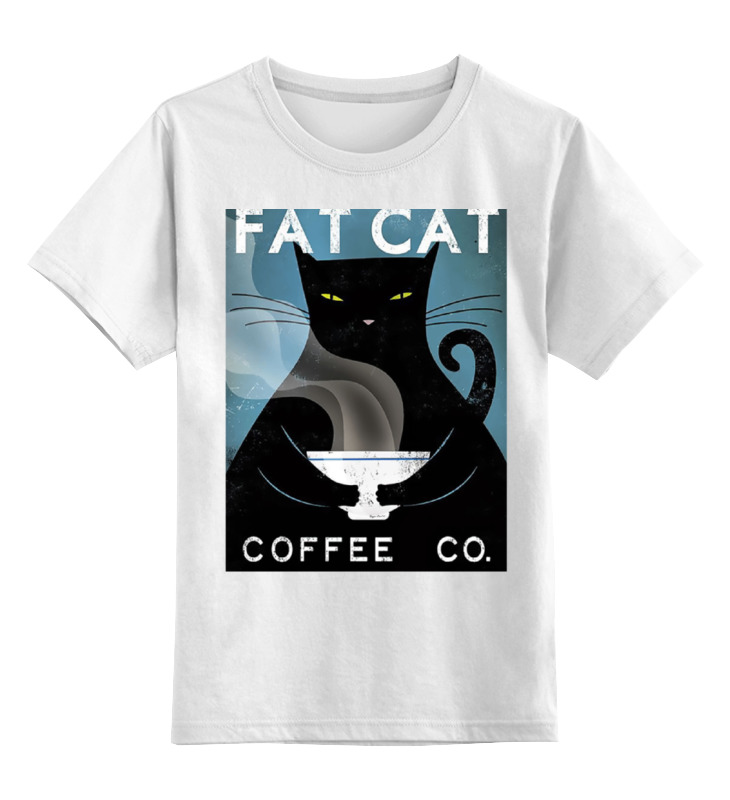 Купить 0000000758198, Детская футболка Printio Fat cat цв.белый р.164,
