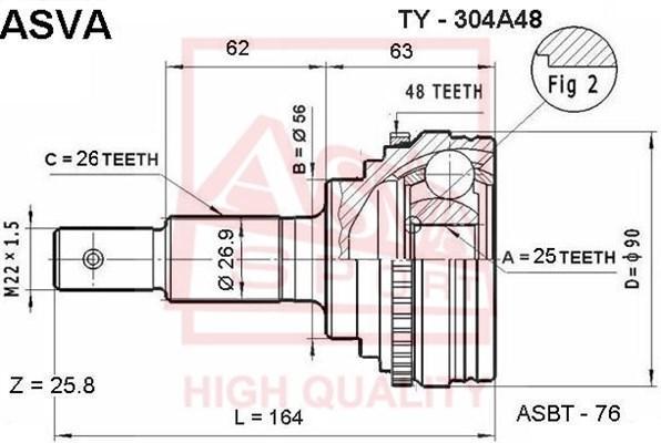 

Шрус Наружный 25x56x26 Toyota Harrier (5s-Fe/2200)/Lexus Rx300 Asva Ty-304a48 ASVA арт. TY