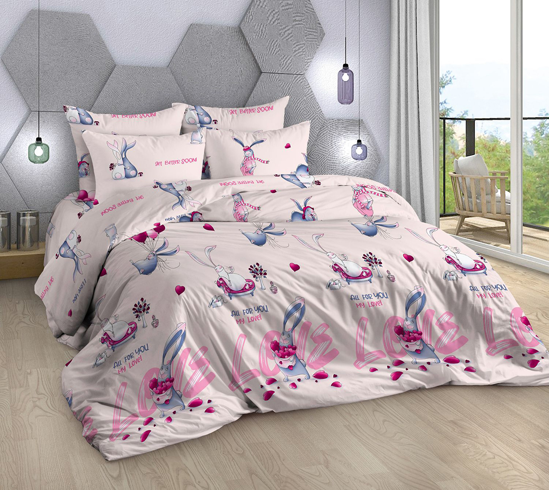 

Постельное белье Mercury Home Влюбленные зайцы Семейное Поплин 4 наволочки, Влюбленные зайцы