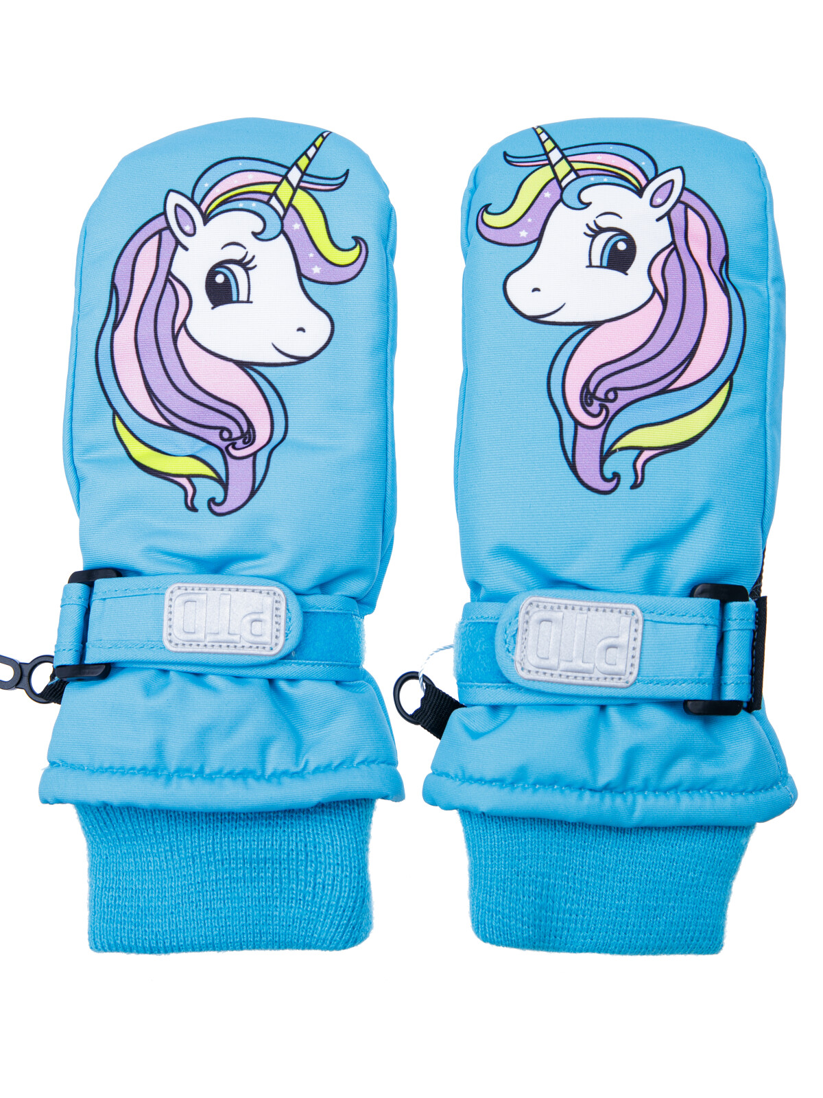 Варежки текстильные для девочек PlayToday, голубой,черный, 15 (122-128 см)