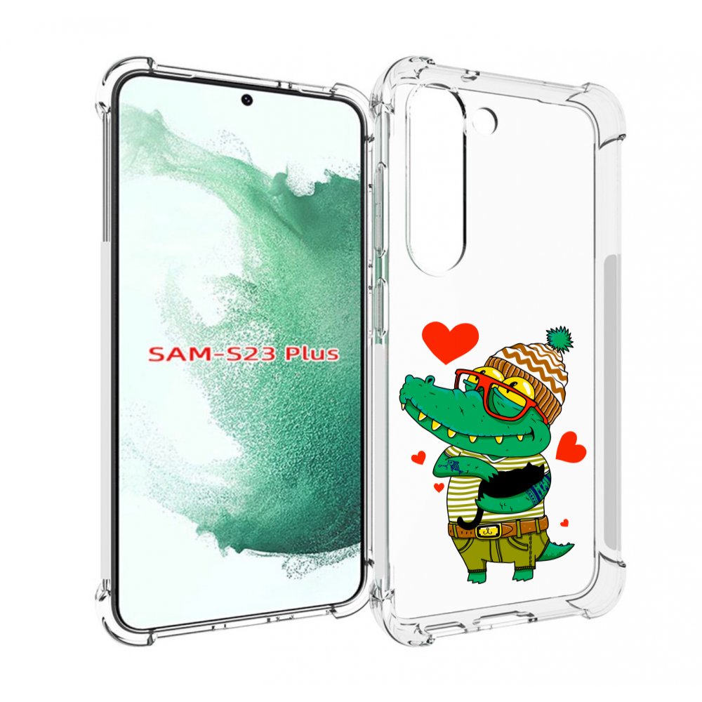 Чехол MyPads зеленый-крокодильчик-в-красной-оправе для Samsung Galaxy S23 Plus +