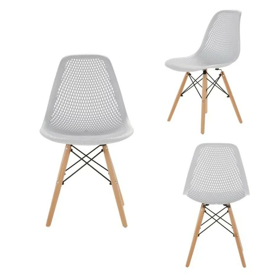 Комплект стульев 3 шт. LEON GROUP для кухни в стиле EAMES DSW ажурные, белый