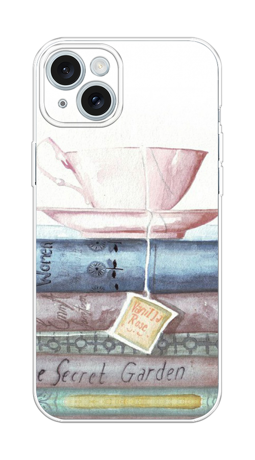 

Чехол на Apple iPhone 15 Plus "Книжное чаепитие", Желтый;розовый;белый, 15650-1
