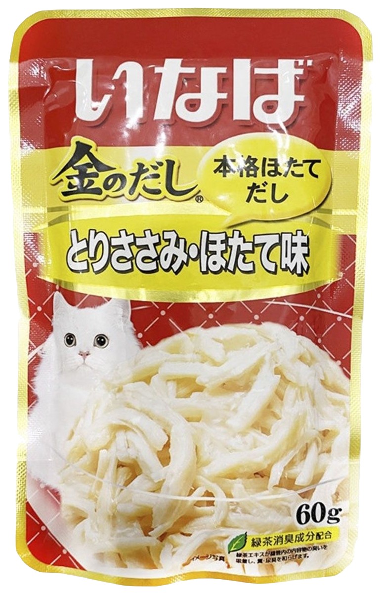 Влажный корм для кошек Inaba куриное филе со вкусом морского гребешка, 12 шт по 60 г