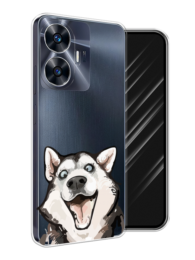 

Чехол Awog на Realme C55 "Радостный хаски", Белый;голубой;черный, 2513850-1