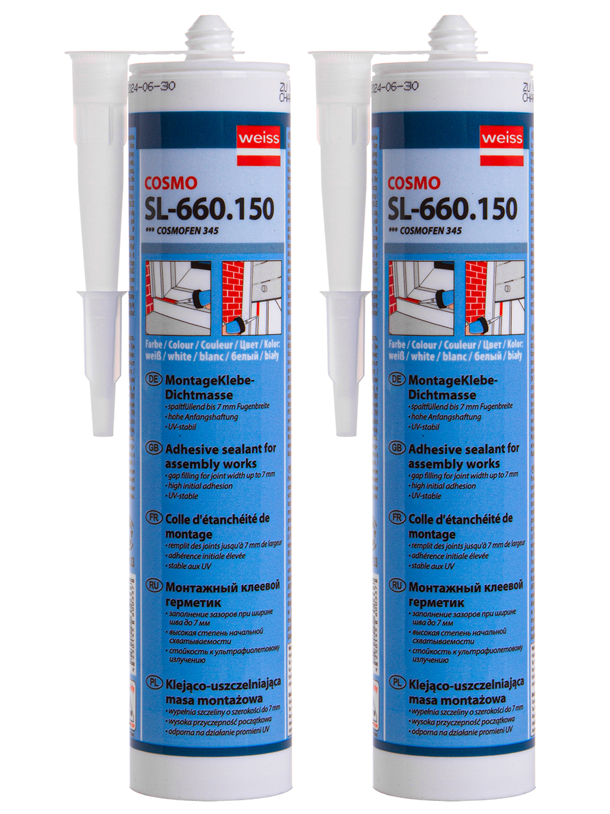 Клей герметик COSMOFEN 345 SL-660.150 белый, 305 гр., для окон и панелей ПВХ, 2 картриджа клей жг для стиропора и панелей krass