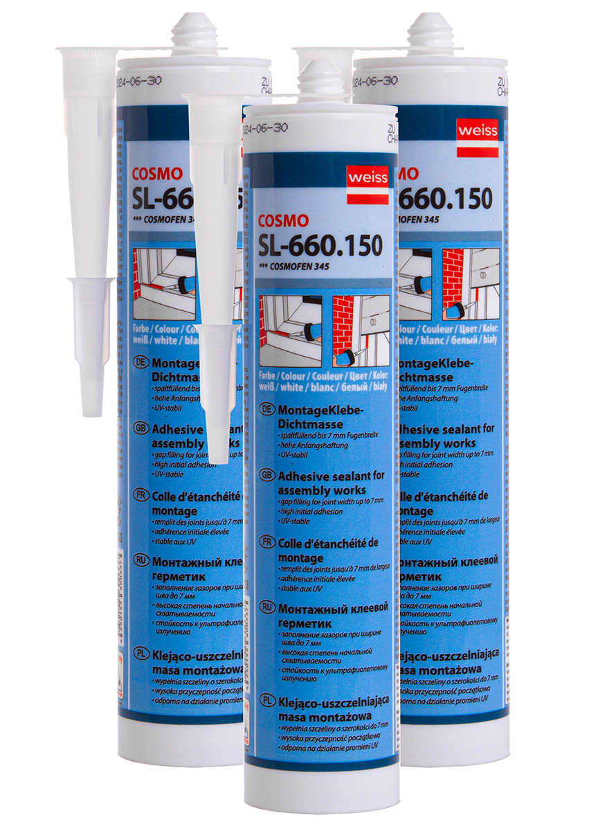 Клей герметик COSMOFEN 345 SL-660.150 белый, 305 гр., для окон и панелей ПВХ, 3 картриджа