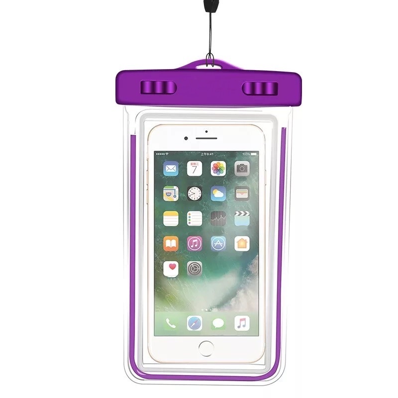 Водонепроницаемый непромокаемый чехол для телефона смартфона до 6.7 светящийся фиолетовый