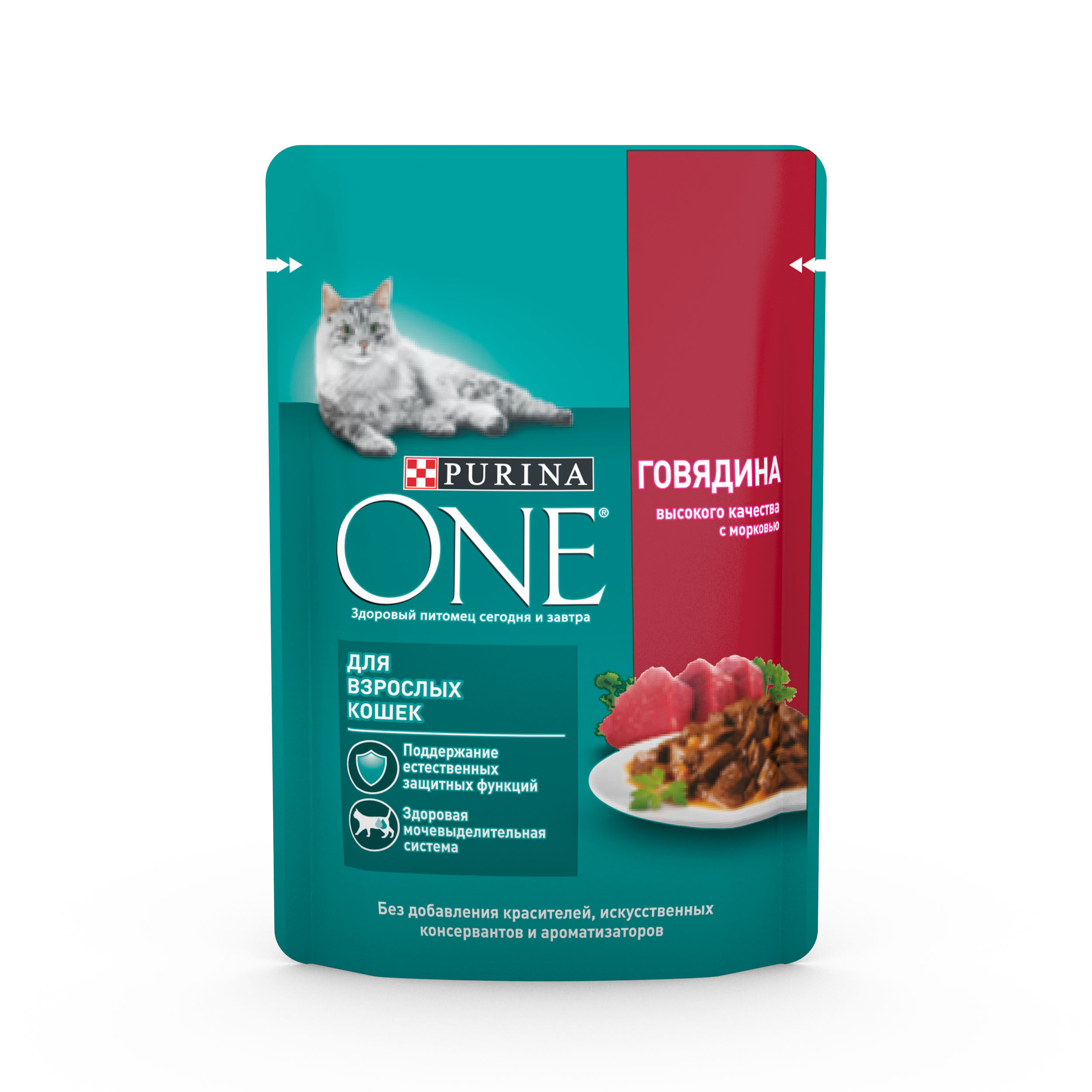 фото Влажный корм для кошек purina one, говядина с морковью, 75г