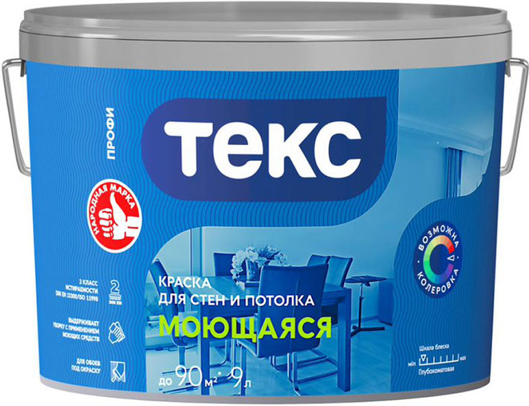 

ТЕКС Для кухонь и ванных комнат base D под колеровку краска водоэмульсионная моющаяся (0,9