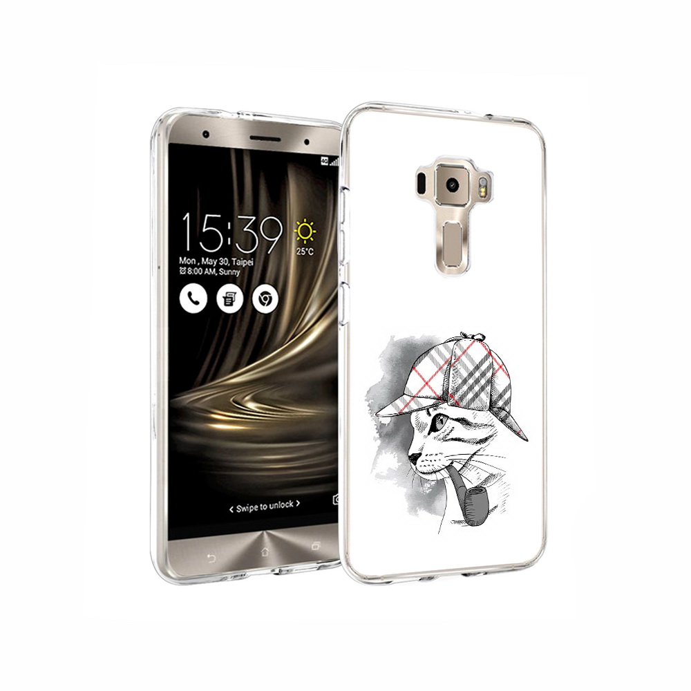 Чехол MyPads Tocco для Asus ZenFone 3 кошка с трубкой