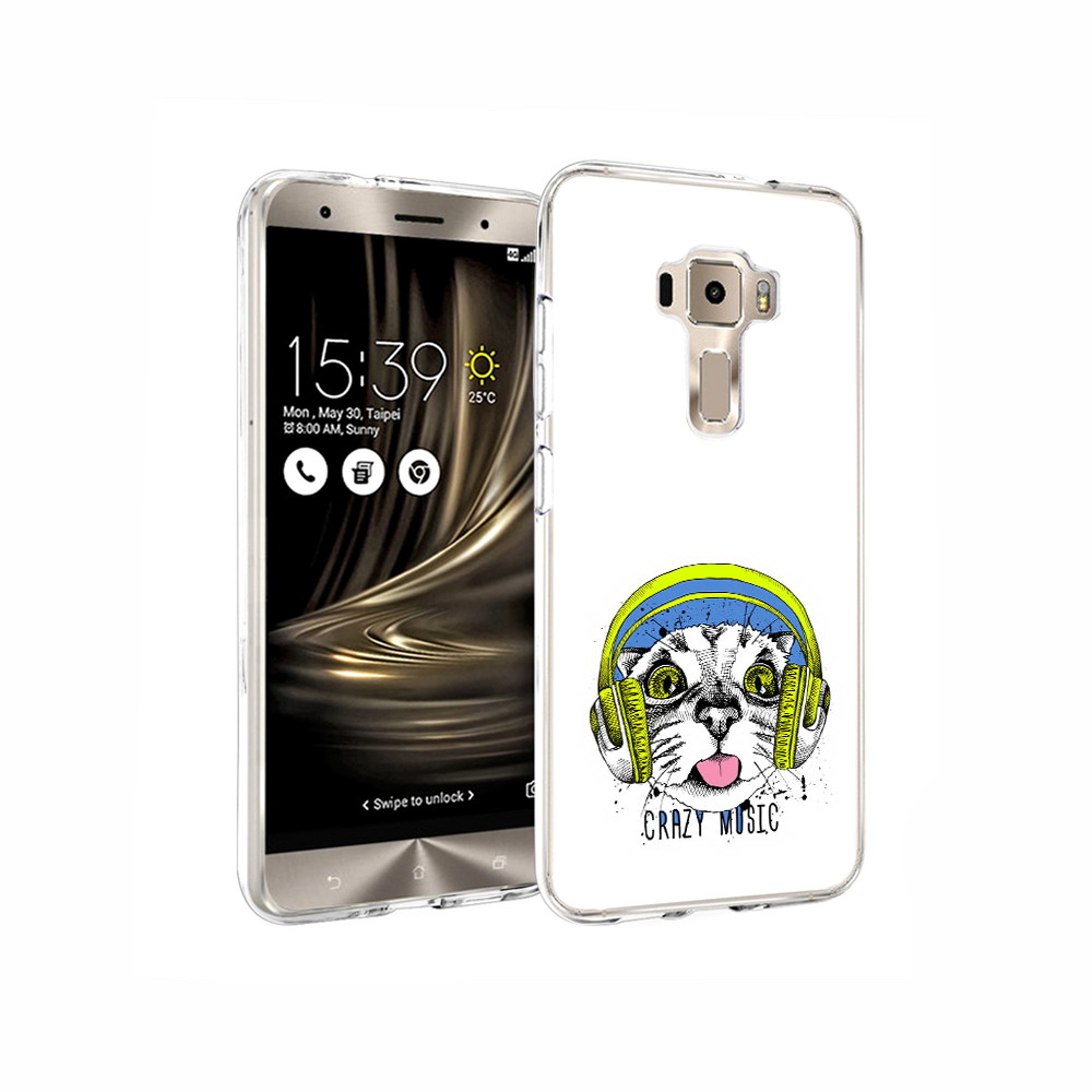 Чехол MyPads Tocco для Asus ZenFone 3 кошка в наушниках рисунок